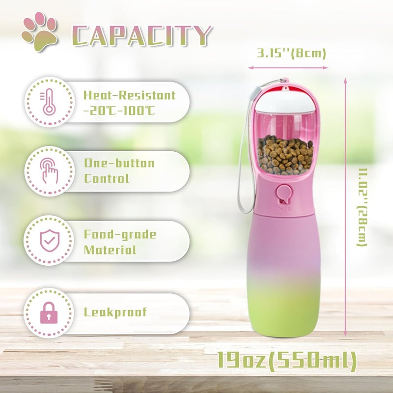 MITOCAPY Dog Water Bottle Portable, 19Oz Large Capacity Dog Water Dispenser, Food Grade Pet Accessories for Small Dogs Large Breed, Travel Pet Water Bowl for Outdoor, Dog Birthday Gifts (Pink&Green) - Image 3